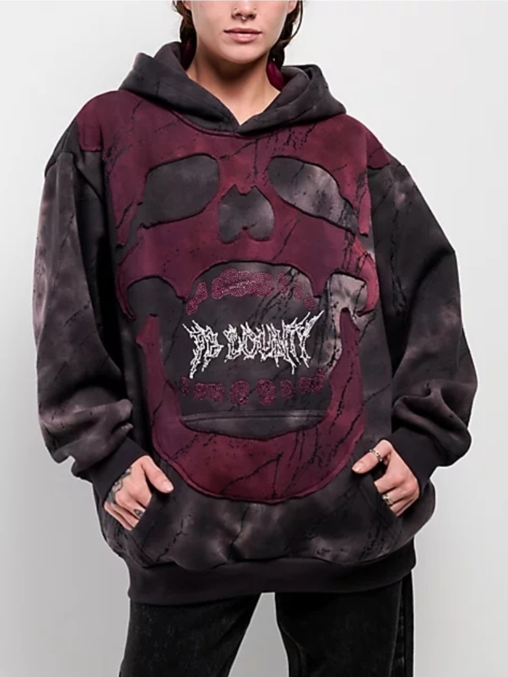 FB County Rhinestone Skull Black Wash Hoodie